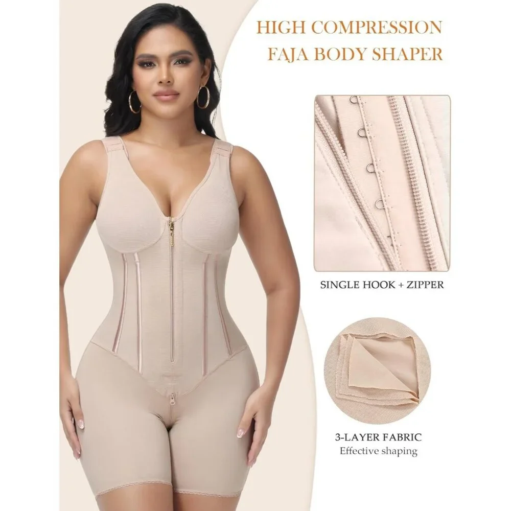 Women's Fajas Tummy Control Tuck Garment Full Body Shaper Bra Shapewear Tan - Picture 2 of 6